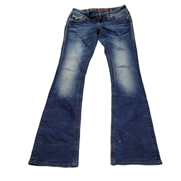 Rock Revival Womens  Jeans 28 x 34 Caress Bootcut Blue Distressed - Picture 2 of 7